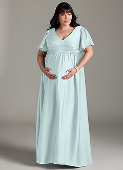 Azazie Verna Maternity Bridesmaid Dresses A-Line Ruched Stretch Satin Floor-Length Dress image13