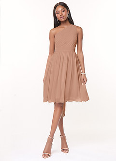 Azazie Katrina Bridesmaid Dresses Champagne Rose A-Line One Shoulder Chiffon Dress image1