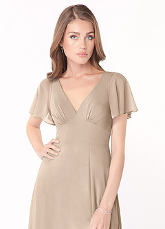 Azazie Kimber Bridesmaid Dresses Taupe A-Line Flounce Sleeve Chiffon Dress image5