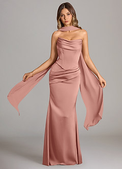 Azazie Sorrel Robes de demoiselle d'honneur Robe Sirène Convertible en Satin extensible Sans bretelle Rosette image1