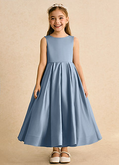 Azazie Cailee Flower Girl Dresses Dusty Blue Ball-Gown Pleated Matte Satin Dress image6