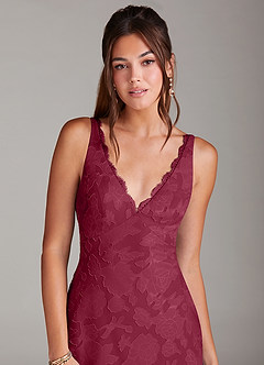 Azazie Tianna Bridesmaid Dresses Burgundy Sheath Lace Floral Burnout Dress image6