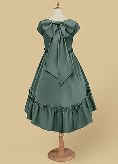 Azazie Lee Flower Girl Dresses Sea Moss A-Line Bow Stretch Satin Dress image7