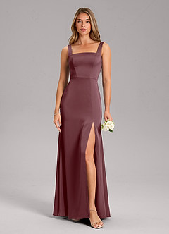 Azazie Frostine Bridesmaid Dresses Sangria A-Line Bow Stretch Satin Dress image3