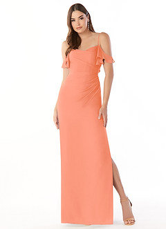 Azazie Emeralda Bridesmaid Dresses Sunset Sheath Off the Shoulder Chiffon Dress image3