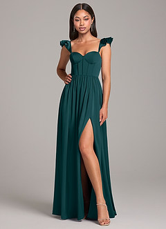 Azazie Denisse Bridesmaid Dresses Pine A-Line Ruched Stretch Satin Dress image4