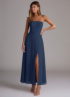 Azazie Wren Abiti da Damigella Abito A-Line in Chiffon Senza Cinturino Marino Scuro image1