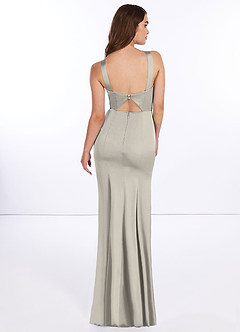 Azazie Elana Final Sale Agave Mermaid Side Slit Stretch Satin Dress image4