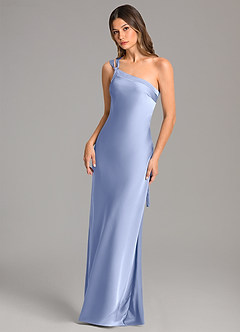 Azazie Monroe Bridesmaid Dresses Ice Mermaid One Shoulder Stretch Satin Dress image3