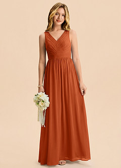 Azazie Kora Junior Burnt Orange A-Line Pleated Chiffon Dress image3