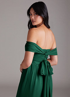 Azazie Lamara Bridesmaid Dresses Emerald Off the Shoulder Chiffon Convertible Jumpsuit image12