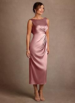 Azazie Mazhe Suknie dla Matki Panny Młodej Linia A Pofałdowany Satyna elastyczna Długość herbaty Sukienka image4