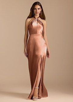 Azazie Tracie Bridesmaid Dresses Bronzer A-Line Pleated Metallic Satin Dress image6