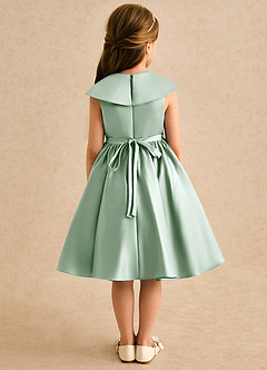 Azazie Acorn Flower Girl Dresses Agave A-Line Pleated Matte Satin Dress image2