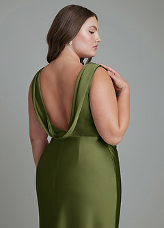 Azazie Kieryn Bridesmaid Dresses Olive Mermaid Pleated Stretch Satin Dress image14
