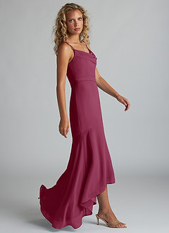 Azazie Summer Bridesmaid Dresses Mulberry Mermaid Scoop Cowl Chiffon Dress image3