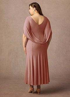 Azazie Bellona vestidos de madre de la novia Vestido de Rosa Polvorienta de Punto de lujo de Recto con Cuello barco image9