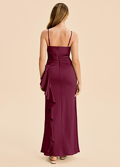 Azazie Lyla Junior Mulberry Mermaid Pleated Stretch Satin Dress image2