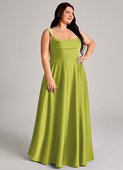 Azazie Shaude Bridesmaid Dresses Lemongrass A-Line Pleated Stretch Satin Dress image10