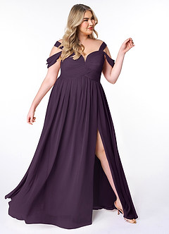 Azazie Lianne Bridesmaid Dresses Plum A-Line Off the Shoulder Chiffon Dress image4