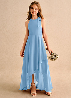 Azazie Boop Girls Formal Blumenmädchenkleider A-Linie Schleifen Chiffon Kleid Puderblau image4