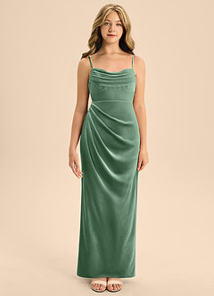 Azazie Mai Junior Vestido de Eucalipto de terciopelo de Corte en A con Escote de Corazón image5