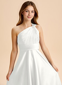 Azazie Charlize Junior White A-Line Pleated Stretch Satin Dress image6