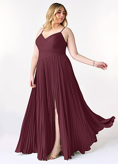 Azazie Vini Brautjungfernkleider A-Linie V-Hals Gefaltet Chiffon Kleid Cabernetrot image10