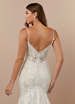 Azazie Camlynn Wedding Dresses Diamond White Champagne Mermaid V-Neck Sequins Tulle Dress image7