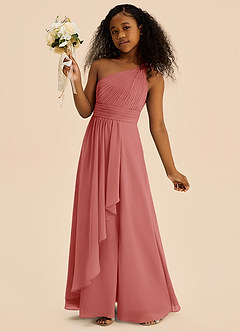 Azazie Skye Junior Abito A-Line in Chiffon Plissettato Rosa Antica image3