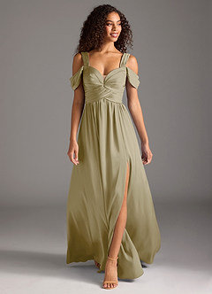 Azazie Lianne Bridesmaid Dresses Moss Green A-Line Off the Shoulder Stretch Satin Dress image8