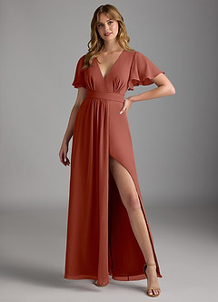 Azazie Zaniah At-home Try On Dresses Auburn A-Line Chiffon Dress image4