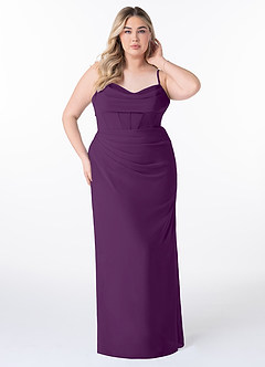 Azazie Mai Bridesmaid Dresses Grape Sheath Pleated Chiffon Dress image7