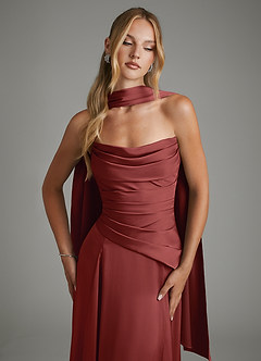 Azazie Gabriela Brautjungfernkleider A-Linie Korsett Stretch-Satin Kleid Terrakotta image5