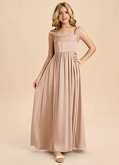 Azazie Hattie Junior English Rose A-Line Pleated Stretch Satin Dress image5