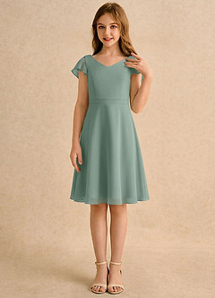 Azazie Narin Girls Formal Flower Girl Dresses Silver Sage A-Line with Sleeves Chiffon Dress image4