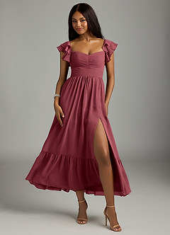 Azazie Anaya Bridesmaid Dresses Merlot A-Line Pleated Chiffon Dress image1