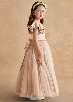 Azazie Suzy Flower Girl Dresses English Rose A-Line with Sleeves Tulle Dress image3