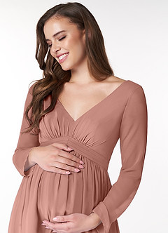 Azazie Teton vestidos de dama de honor de maternidad Vestido de Corte En A Manga larga Hasta el suelo Gasa image5