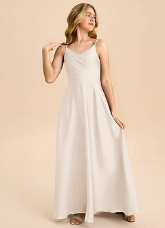 Azazie Bug Junior Robe Trapèze en Satin extensible Plissée Albâtre Blanc image4