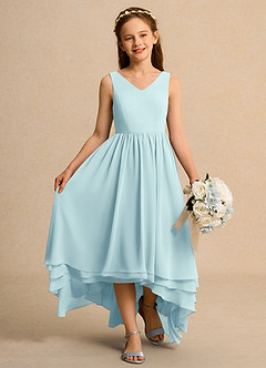 Azazie Kitten Girls Formal Flower Girl Dresses Sea Glass A-Line Chiffon Dress image4