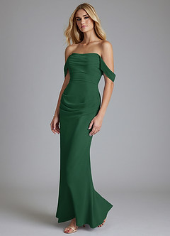 Azazie Luiza Brudtärnklänningar Klä av Sjöjungfru i Chiffong Av axeln Mörkgrön image1