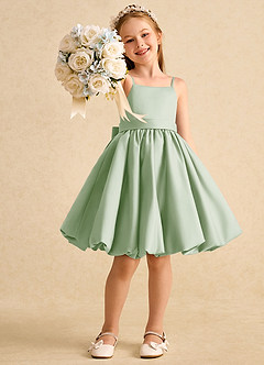 Azazie Davine vestidos de niña de las flores Vestido de Salvia Polvorienta de Satin Mate de Corte En A con Tirante Espagueti image7