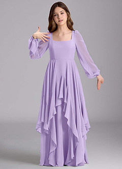 Azazie Clara Junior Vestido de Lila de Gasa de Corte en A con Blusón image6