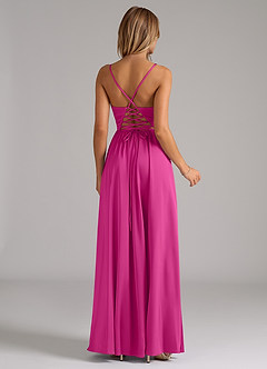 Azazie Aaida Bridesmaid Dresses Fuchsia A-Line Corset Stretch Satin Dress image6