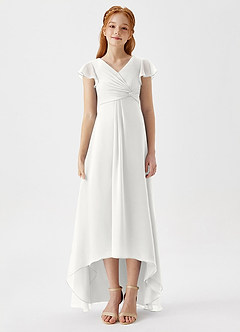 Azazie Breanne Junior Vestido Blanco de Gasa de Corte en A image6