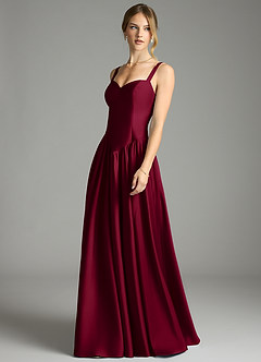 Azazie Evadina Bridesmaid Dresses Burgundy A-Line Corset Stretch Satin Dress image3