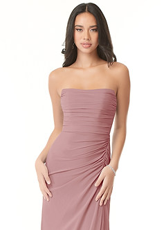 Azazie Darria Robes de demoiselle d'honneur Robe Fourreau Convertible en Mousseline extensible Plissee mit quadratischem Ausschnitt Rose Poussiéreuse image6