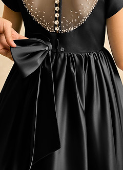 Azazie Toffee Abiti da Ragazza di Fiori Abito Stile Principessa in Raso Opaco Fiocco Nero image7