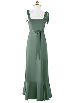 Azazie Barbara Junior Eucalyptus A-Line Bow Matte Satin Dress image6